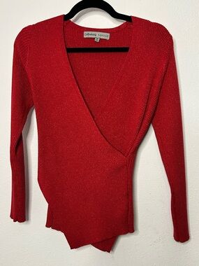 Absolutely Famous Red V-Neck Faux Wrap Sweater